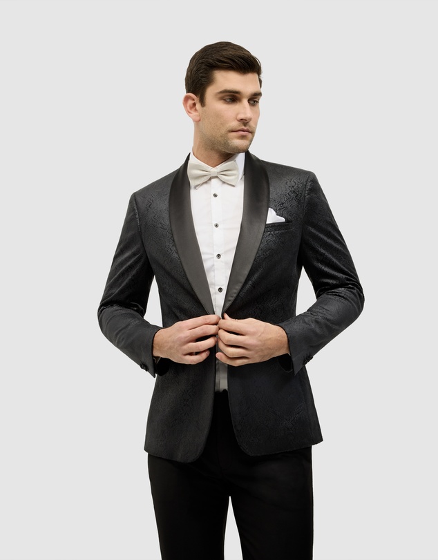 Politix - Embossed Paisley Black Tie Tuxedo