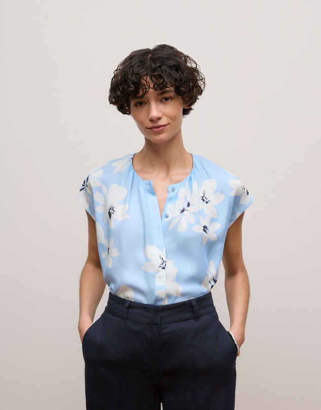 Trenery - Sorell Modal Cap Sleeve Blouse in Soft Blue