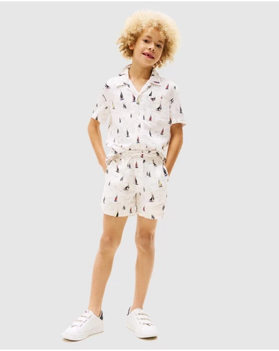Tommy Hilfiger - Print Woven Linen Blend Shorts - Kids