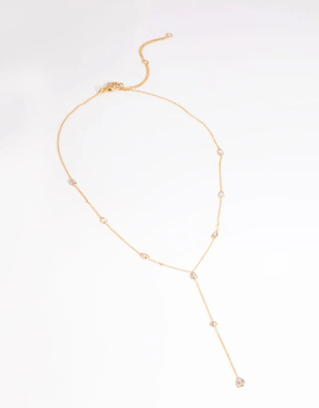 Lovisa - Gold Plated Cubic Zirconia Lariat Necklace