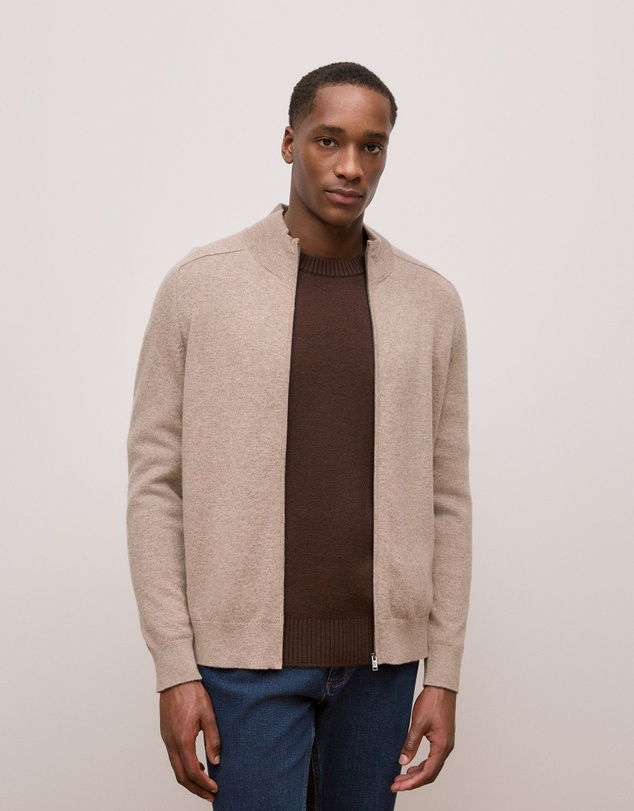 Trenery - Cashmere Zip Through Knit in Natural