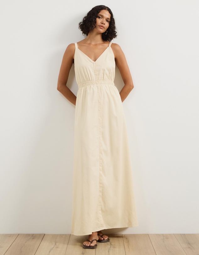 Atmos&Here - Allegra Linen Blend Button Front Maxi Dress