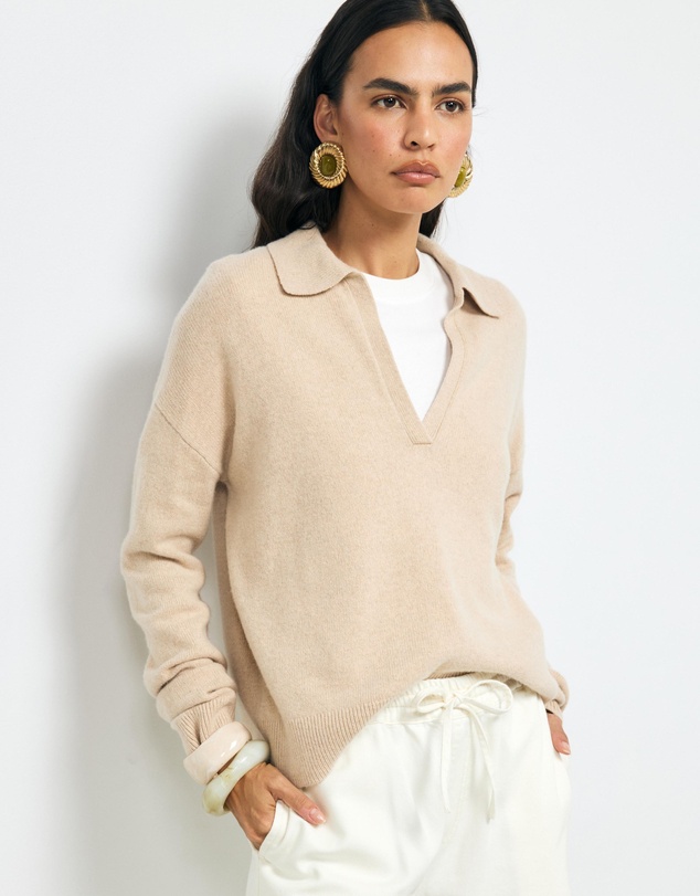 AERE - Asha Merino Wool Blend Polo Knit