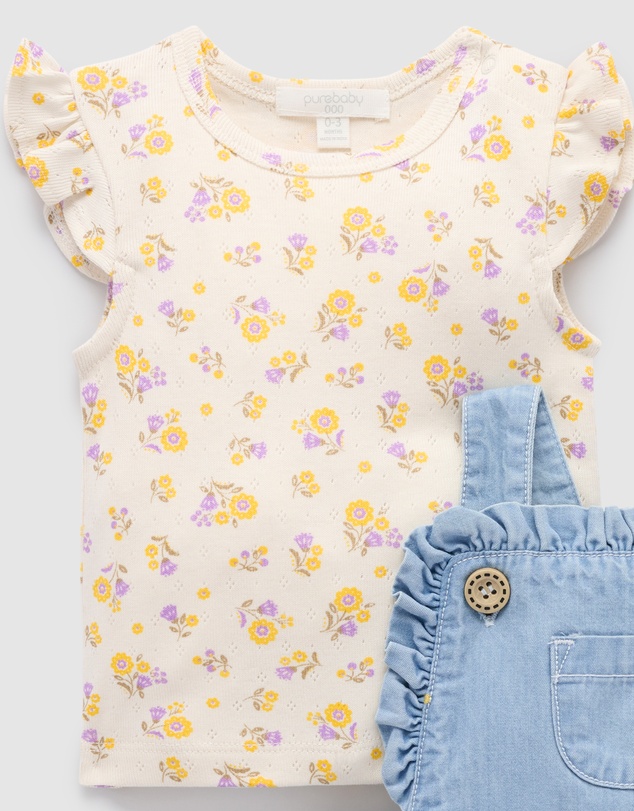Purebaby - Daisy Broderie Overall Set -Kids-Babies