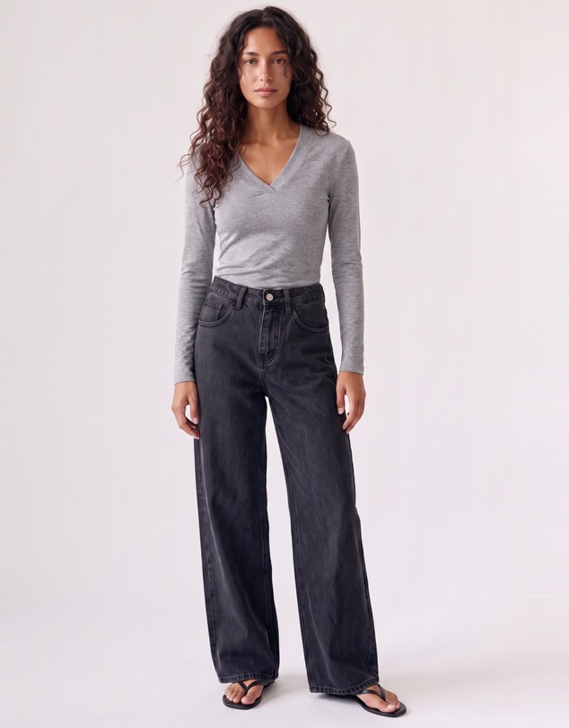 Style Addict - Margaux Deep V Henley Top - Grey