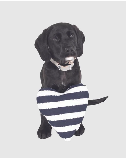 Mog & Bone - Heart Shaped Soft Toy - Navy Hamptons Stripe Print