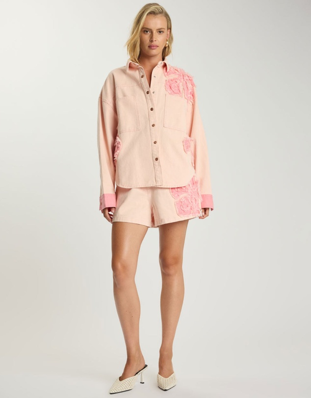 ONE TEASPOON - Frayed Daria Denim Shacket - Pink Petal