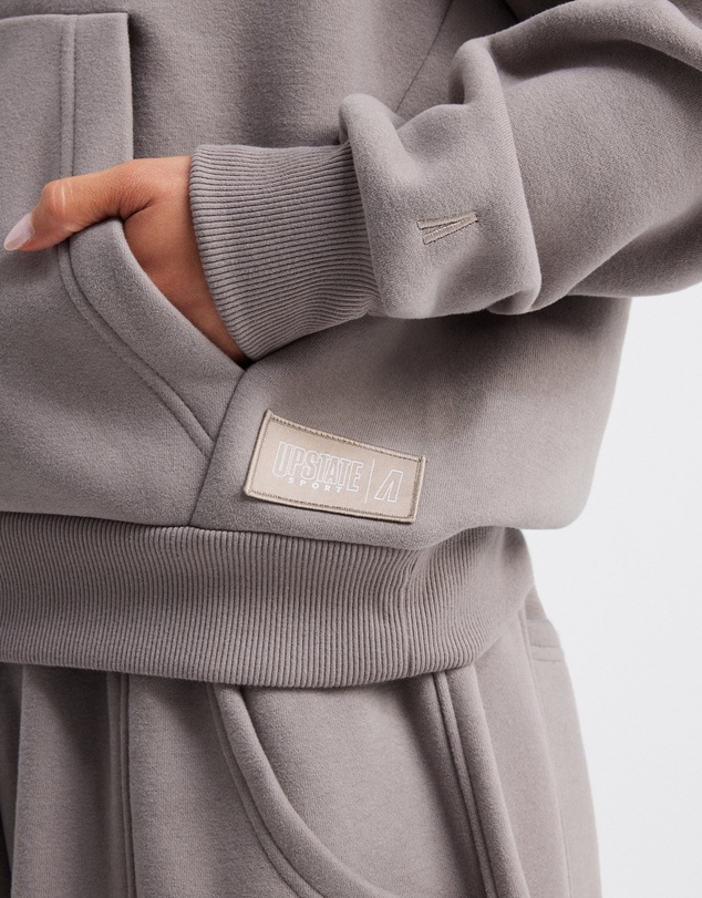 Upstate - Plush Cropped Half Zip Hoodie - Cinder