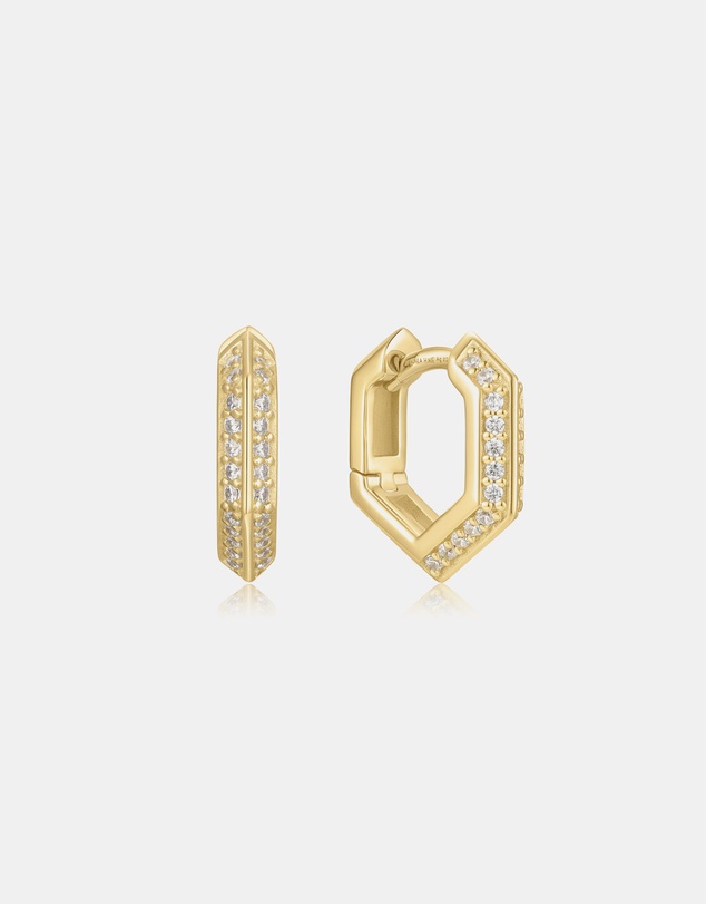 Ania Haie - Ania Haie Gold Sparkling Shield Huggie Hoop Earrings