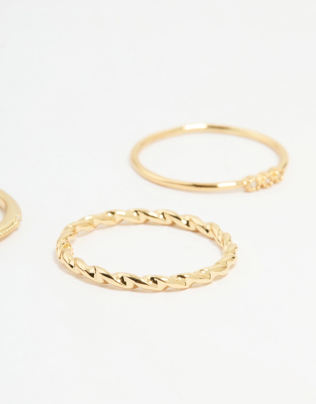 Lovisa - Gold Plated Cubic Zirconia Mixed Detail Rings 5-Pack
