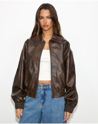 Dazie - Alaia Leather Look Bomber Jacket
