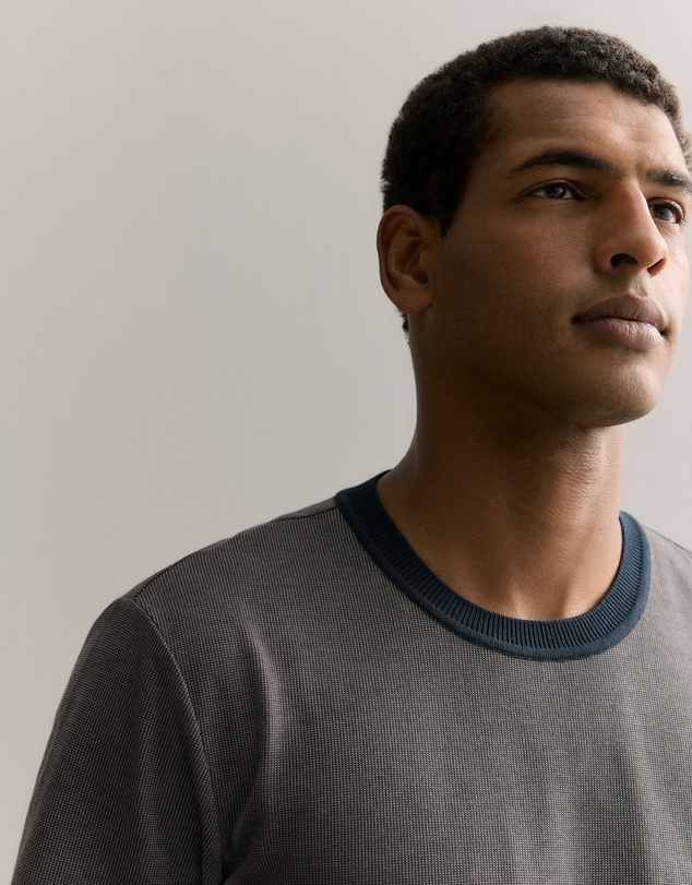 Trenery - Cotton Jacquard Contrast Collar T-shirt in Navy