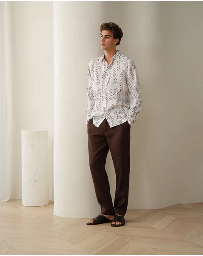 Trenery - Linen Relaxed Tailored Pant in Coffee