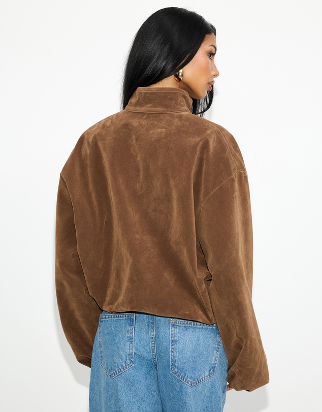 Dazie - Kyla Funnel Suede Look Bomber Jacket