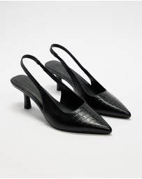 Atmos&Here - Zaria Textured Leather Sling Back Heels