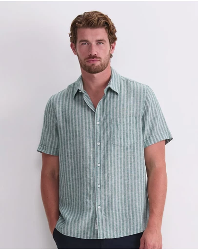 Sportscraft - Linen Short Sleeve Stripe Shirt