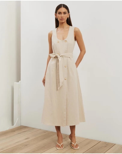Atmos&Here - Dasha Scoop Neck Linen Blend Midi Dress
