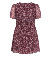 City Chic - Plus size Cara Ditsy Print Mini Dress - berry