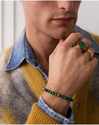 Nialaya Jewellery - Men's Beaded Bracelet with Malachite and Gold