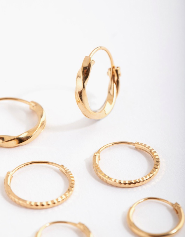 Lovisa - Gold Plated Sterling Silver Graduating Textured Hoop Earring Pack