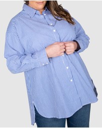 Love Your Wardrobe - Leah Stripe Curved Hem Over Shirt