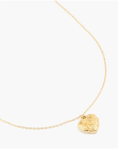 Lovisa - Waterproof Gold Plated Stainless Steel Textured Heart Pendant Necklace