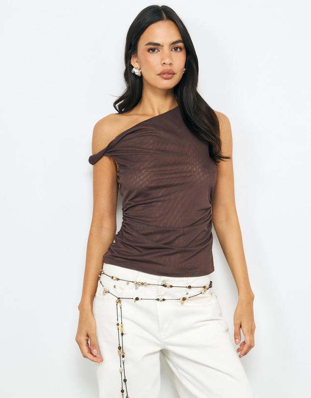 AERE - Chloe Mesh SS Off Shoulder Top