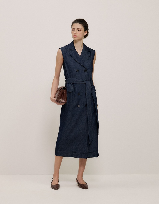 Trenery - Denim Sleeveless Trench Dress in Rinse Wash
