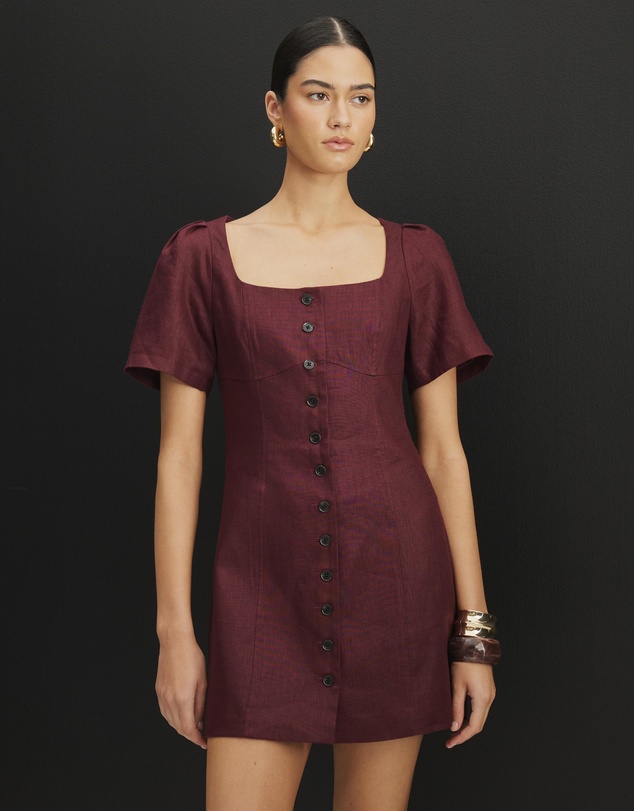 AERE - Audrey Linen Bodice Detail Mini Dress