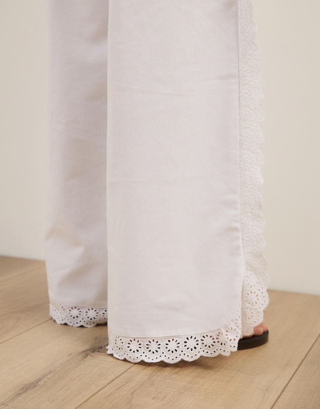 Atmos&Here - Lucy Broderie Trim Linen Blend Pants