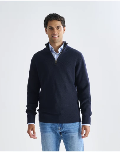 3 Wise Men - 3 Wise Men Frost Zip Neck Wool Blend Knit - Deep Navy