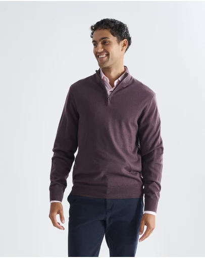 3 Wise Men - 3 Wise Men Harvey Zip Neck Merino Knit - Merlot