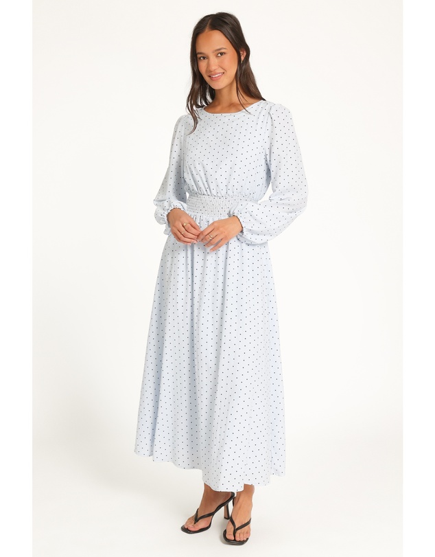 Petal & Pup - Roman Long Sleeve Maxi Dress - Blue Polka Dot