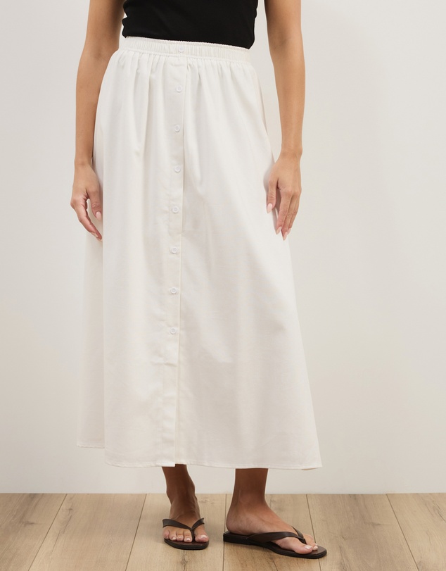 Atmos&Here - Darla Linen Blend Button Midi Skirt