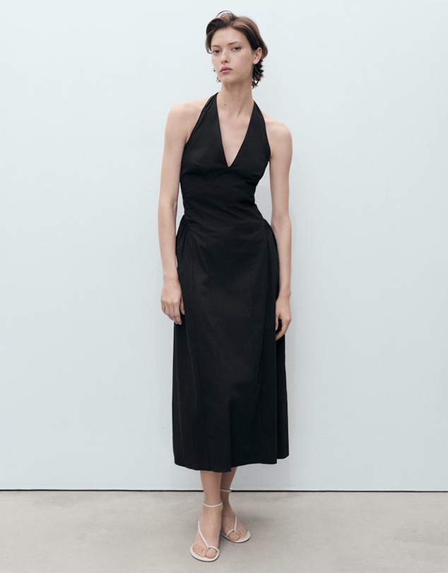 M.N.G - Valenti Halter Neck Cotton Midi-Dress