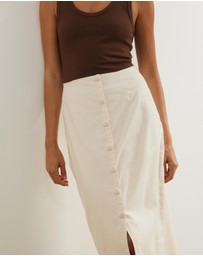 Atmos&Here - Isla Linen Blend Button Up Midi Skirt