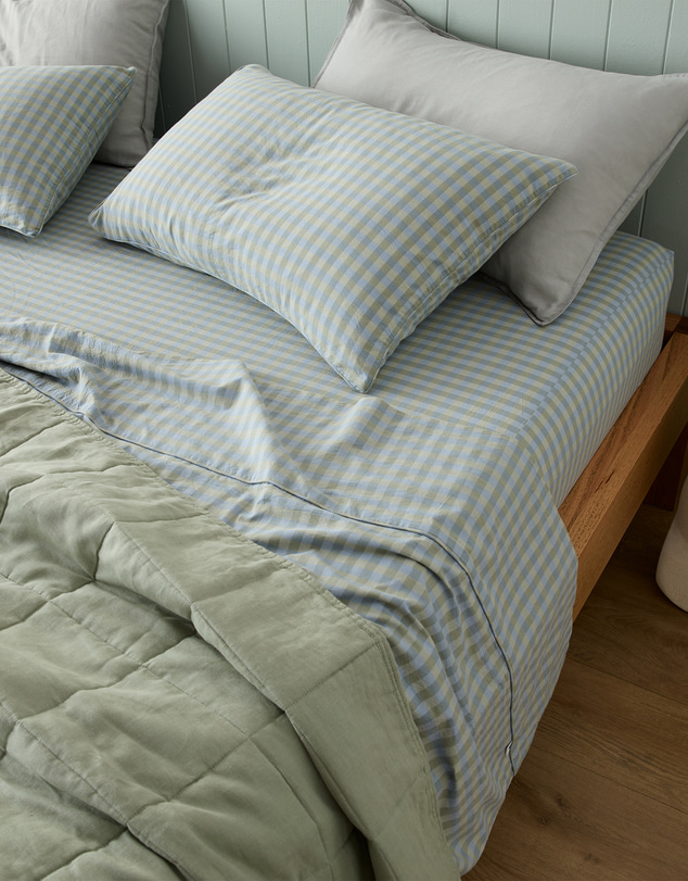 Sheet Society - Leo Washed Cotton Gingham Fitted Sheet Set