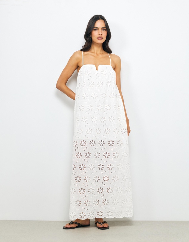 AERE - Vivi U Neckline Broderie Maxi Dress