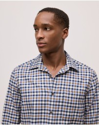 Trenery - Brushed Cotton Multi Check Shirt in Steel Blue