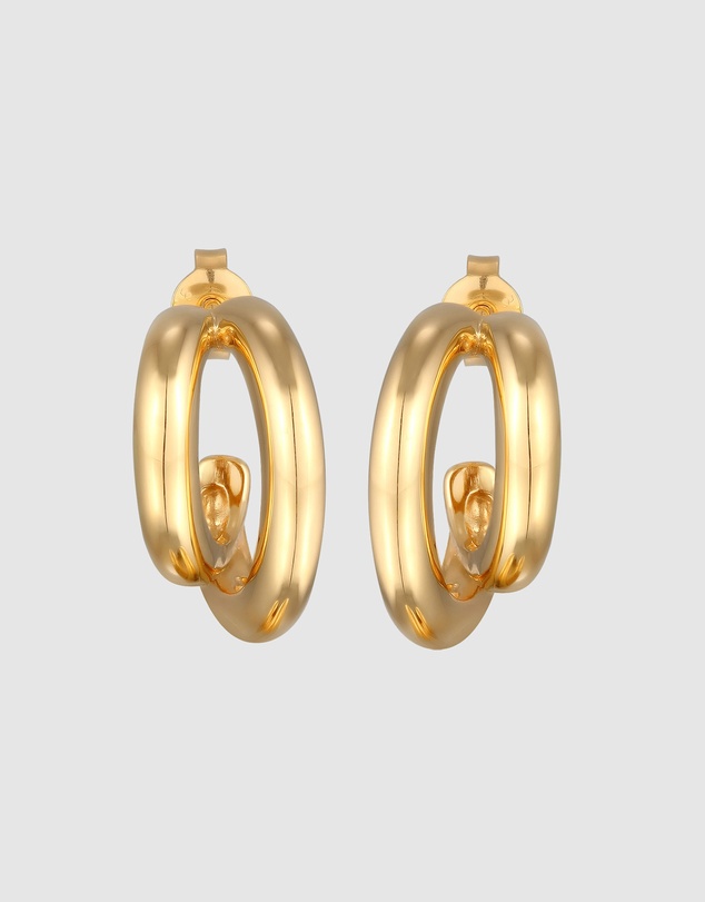 Elli Jewelry - Double Tube Geometric Stud Earrings in Gold-Plated 925 Silver