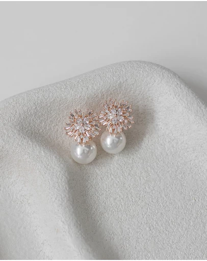 The White Collection - Ivy - Statement Rose Gold Pearl Bridal Earrings