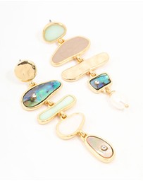 Lovisa - Gold Mixed Shape & Multicoloured Shell Drop Earrings