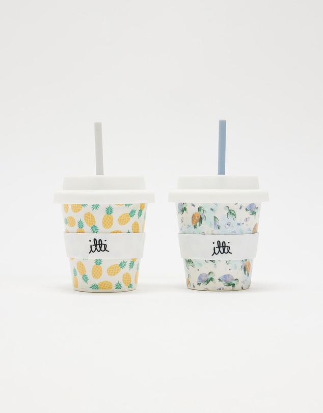 itti bitti - Set of 2 Reusable Bamboo Baby Cino Cup + 6 Straws - Pineapple & Crush
