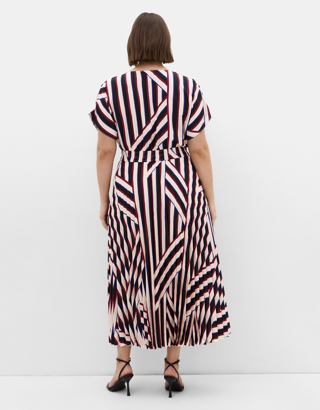City Chic - Plus size Eloisa Timeless Stripe Pleat Dress - bone