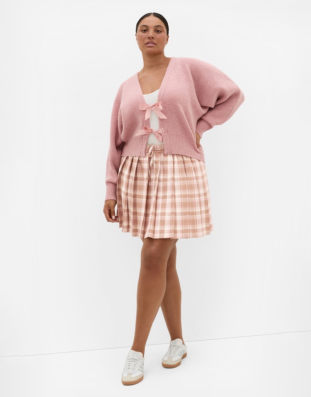 City Chic - Plus size Belle Bow Knit Cardigan - soft pink