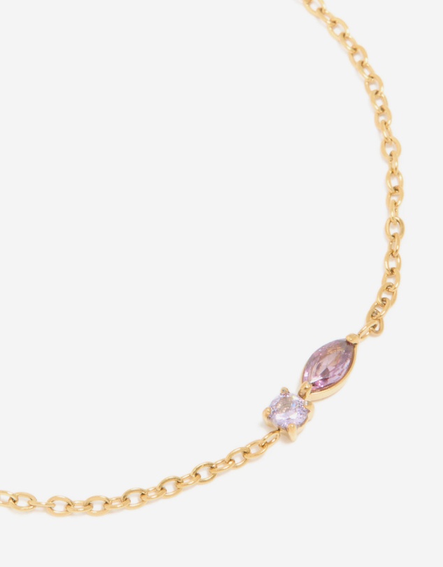 Lovisa - Waterproof Gold Plated Stainless Steel February Purple Cubic Zirconia Birthstone Bracelet