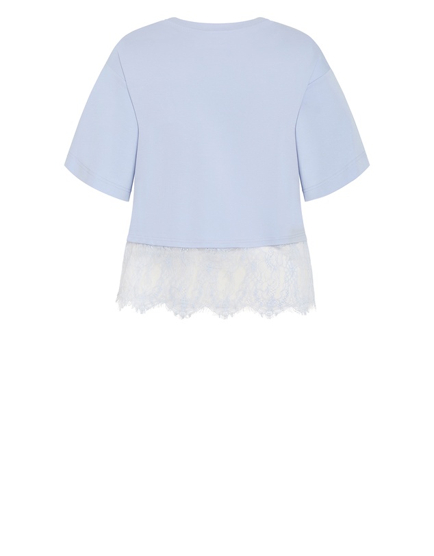City Chic - Plus size Fashion Lace Hem Tee - sky blue