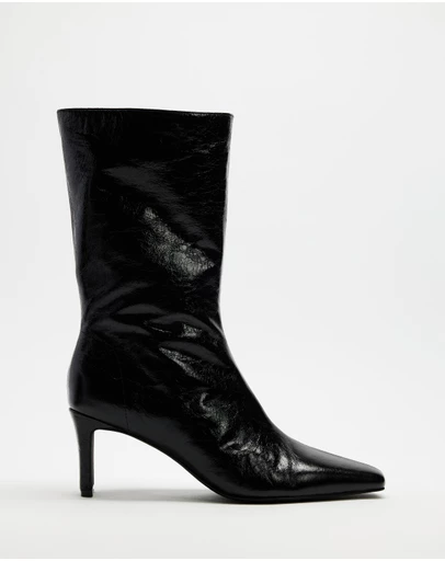 AERE - Anais Square Toe Heeled Leather Ankle Boots