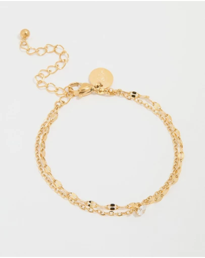 Lovisa - Waterproof Gold Plated Stainless Steel Dainty Cubic Zirconia Layered Bracelet