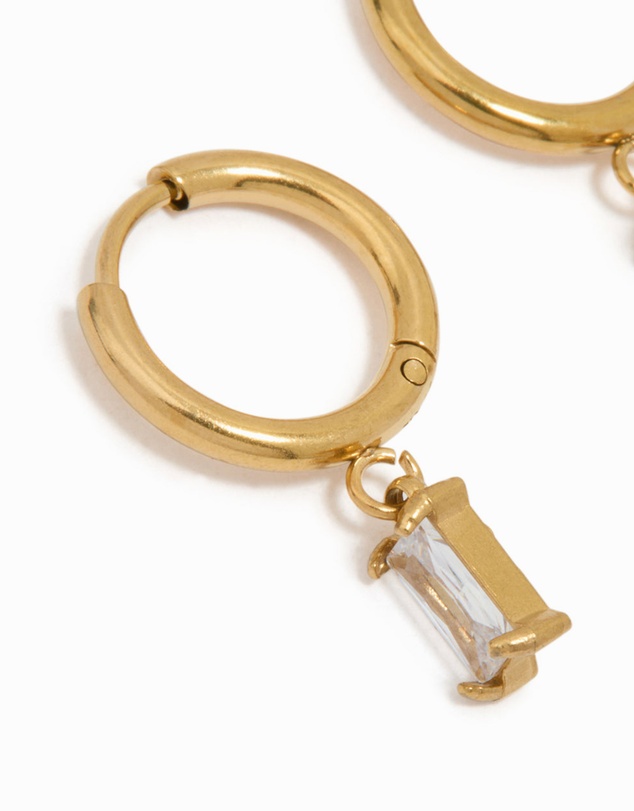 Lovisa - Waterproof Gold Plated Stainless Steel Baguette Diamante Huggie Earrings